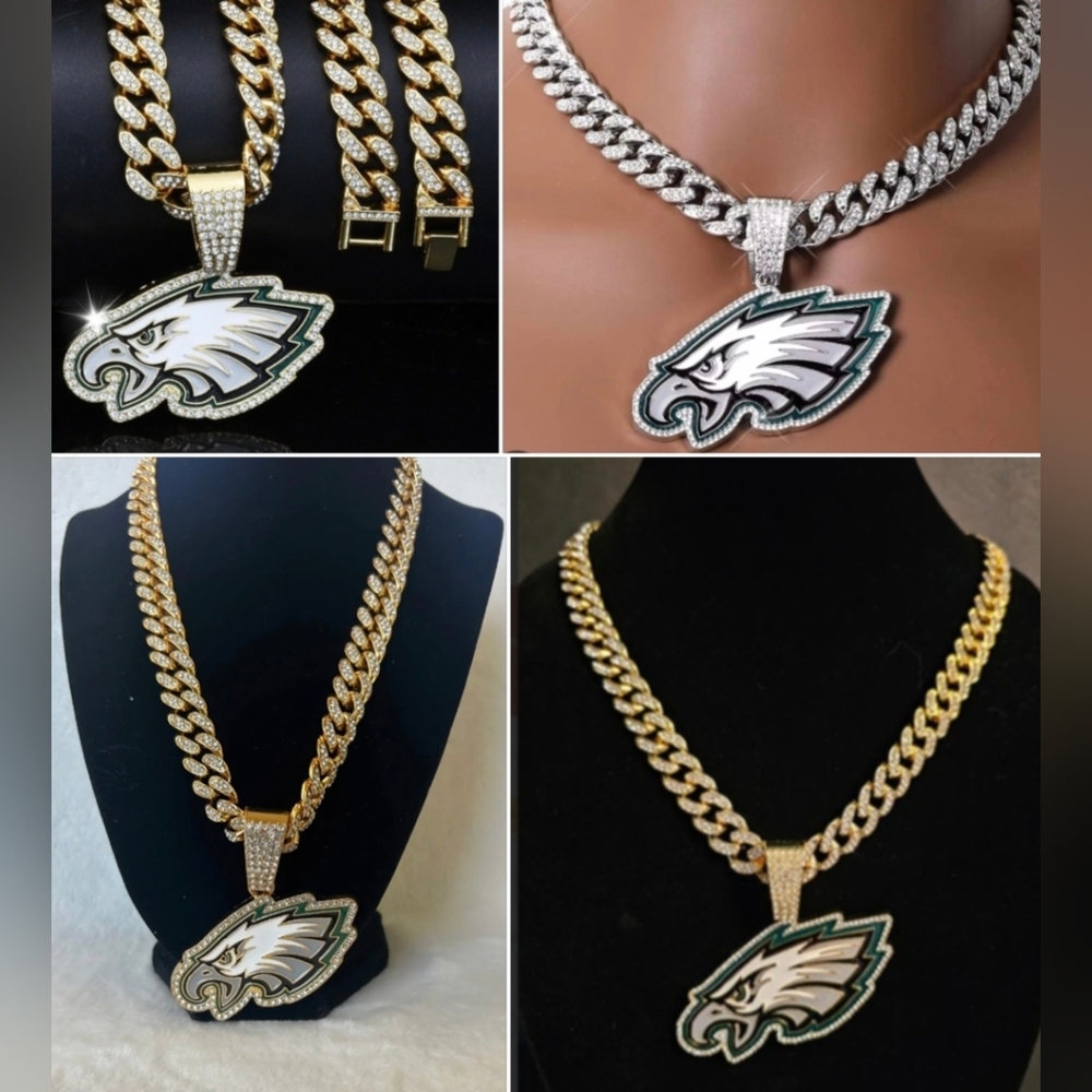 Eagles Football Helmet Or Eagle Pendant Necklace 20 Or 24 Gold Or Silver - Picture 3 of 7